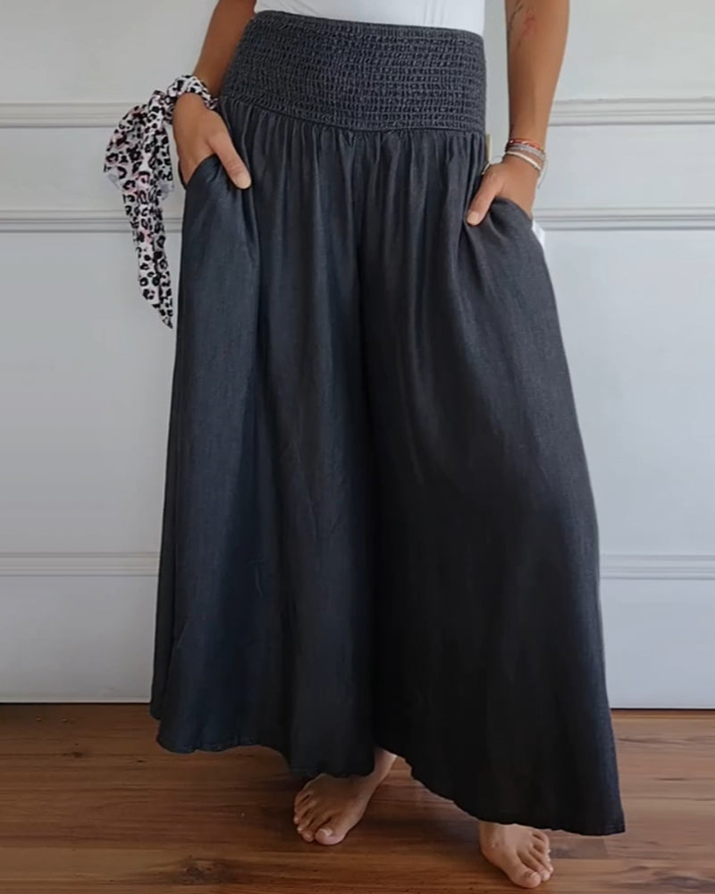 Flowy Wide-Leg Pants | Smocked Waist Design