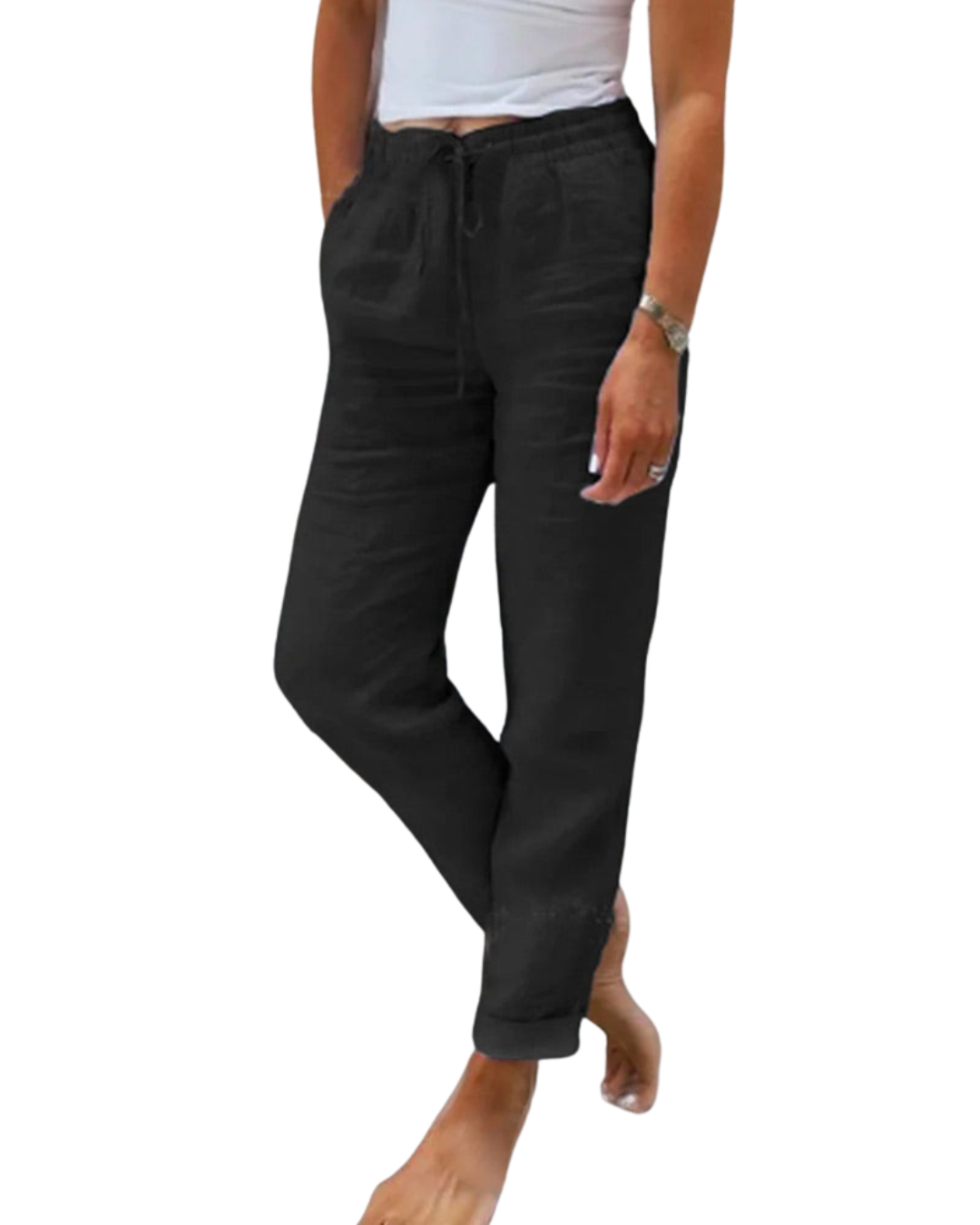 Cotton Linen Elasticated Trousers | Relaxed Fit