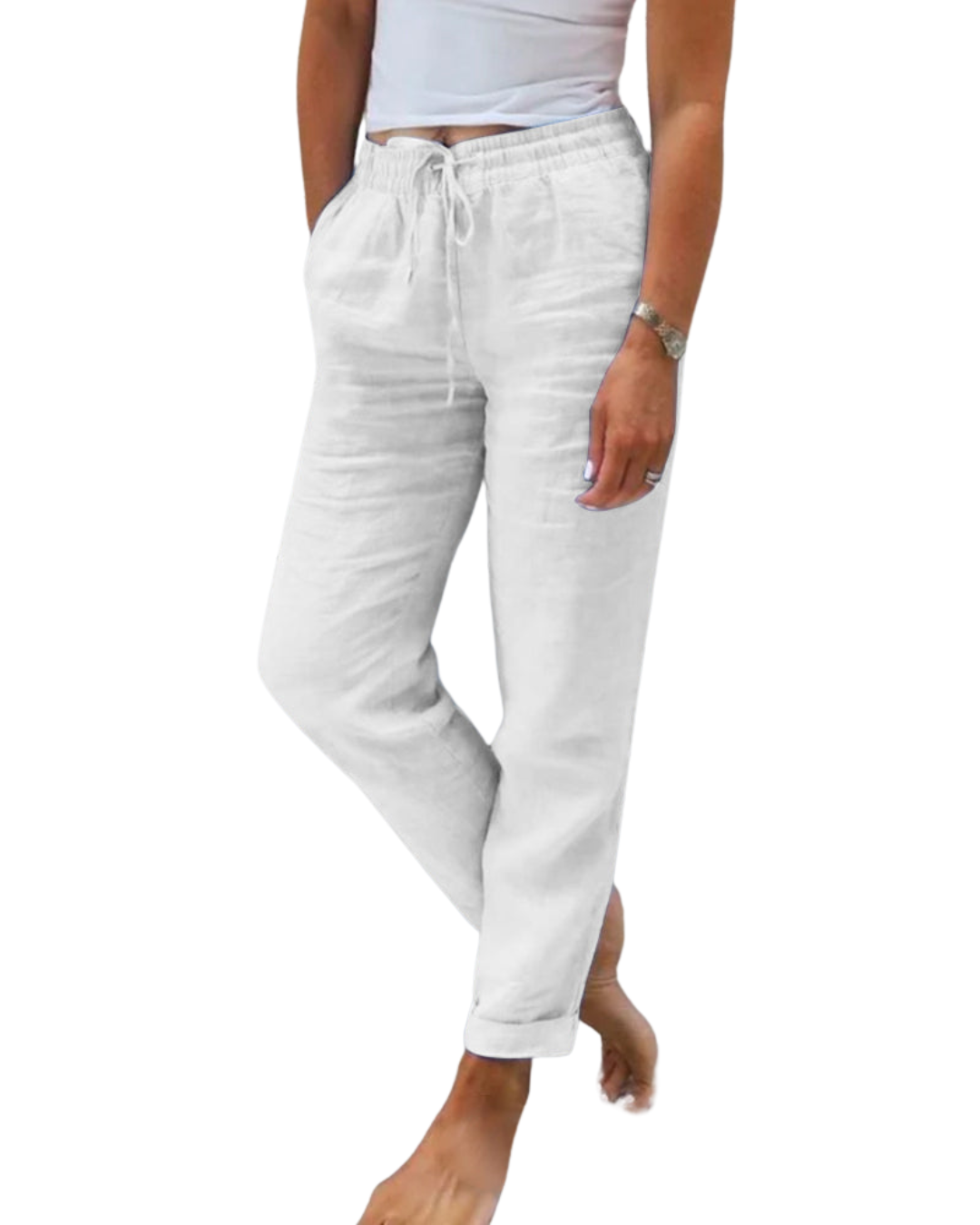 Cotton Linen Elasticated Trousers | Relaxed Fit