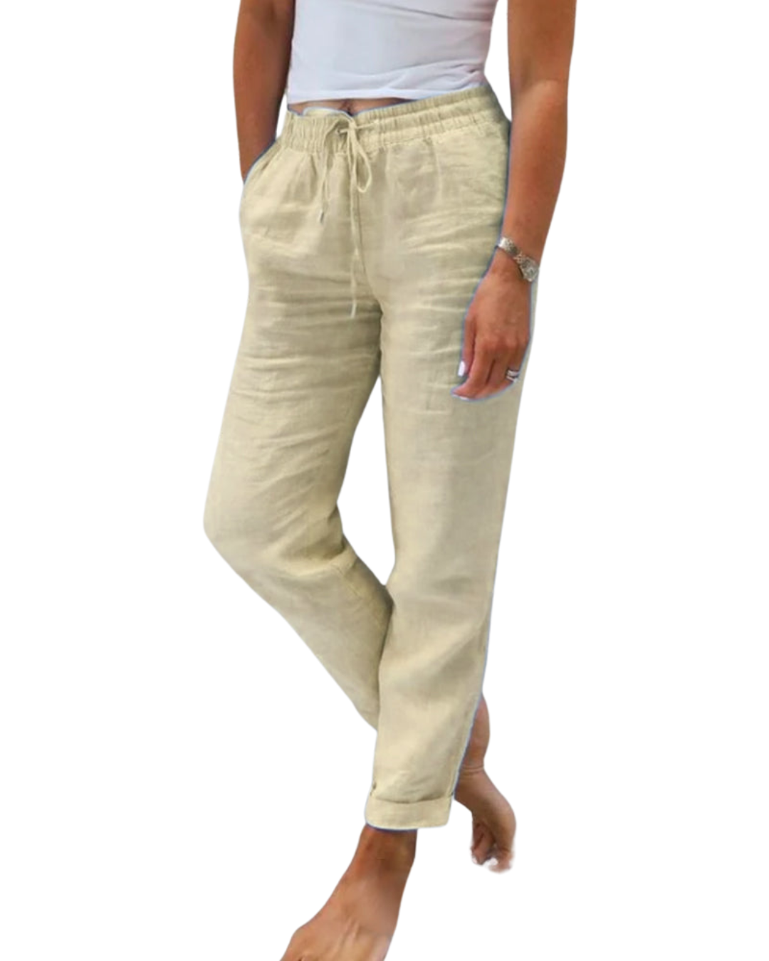 Cotton Linen Elasticated Trousers | Relaxed Fit