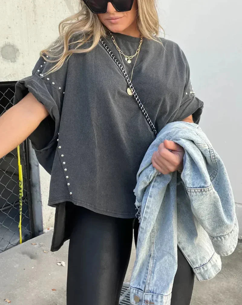 Studded Oversized Tee | Bold & Effortless Style