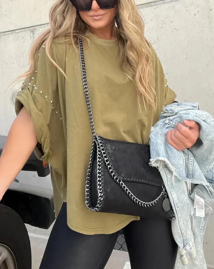 Studded Oversized Tee | Bold & Effortless Style