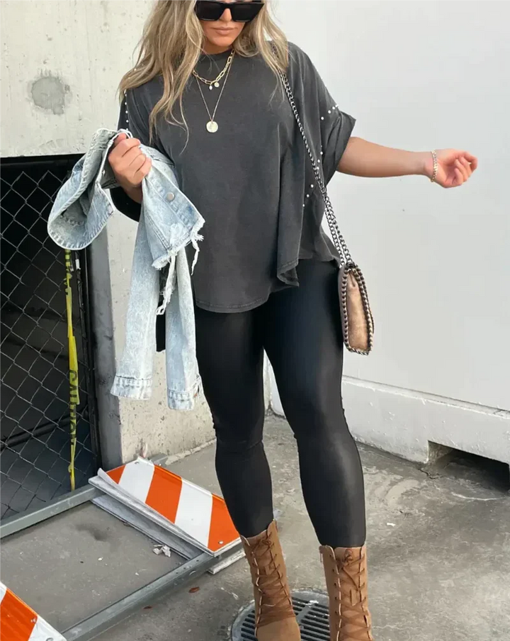 Studded Oversized Tee | Bold & Effortless Style